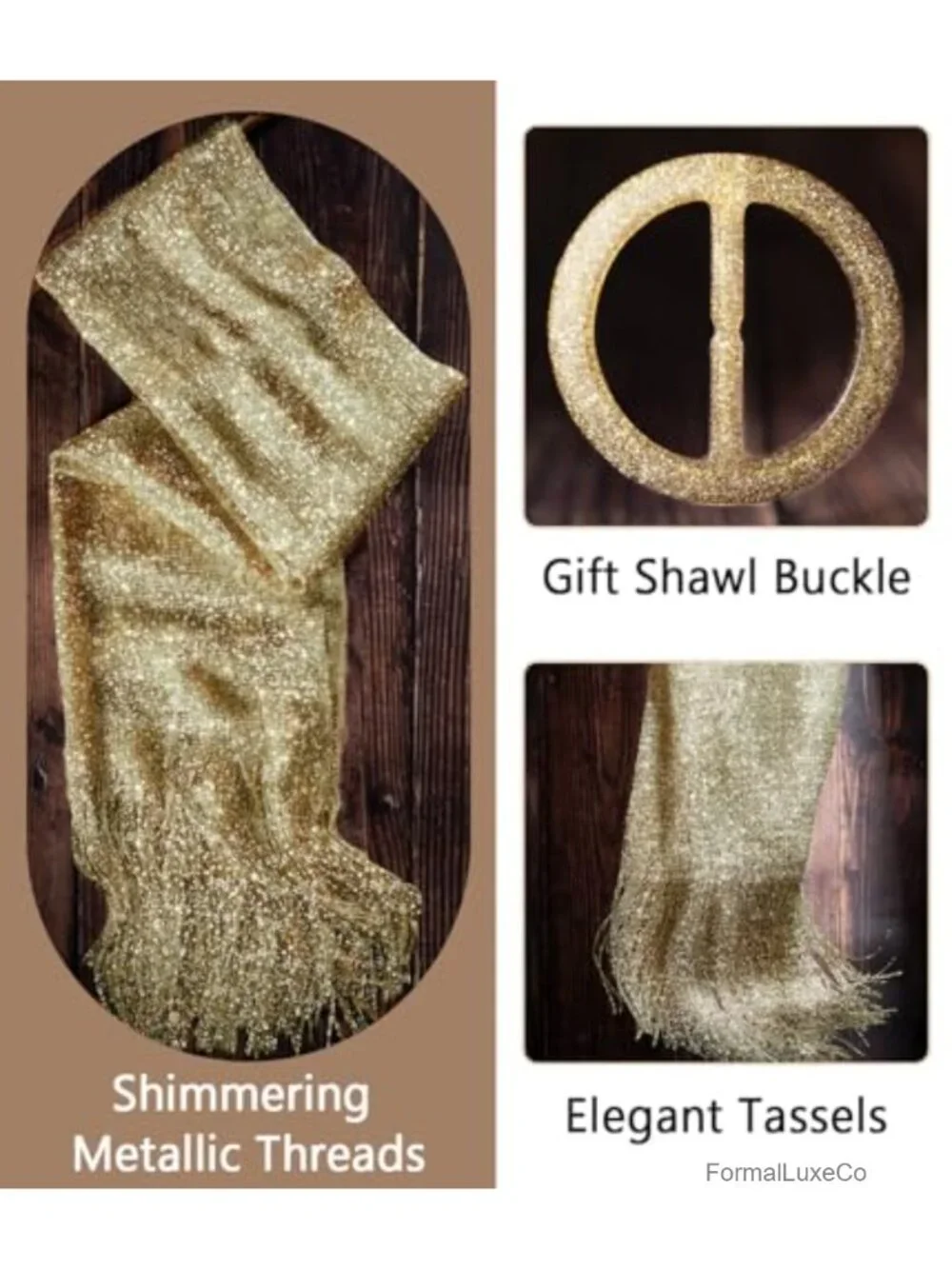 Wrapped Up in Style: Metallic Fringe Shawl with Decorative Buckle for Party &